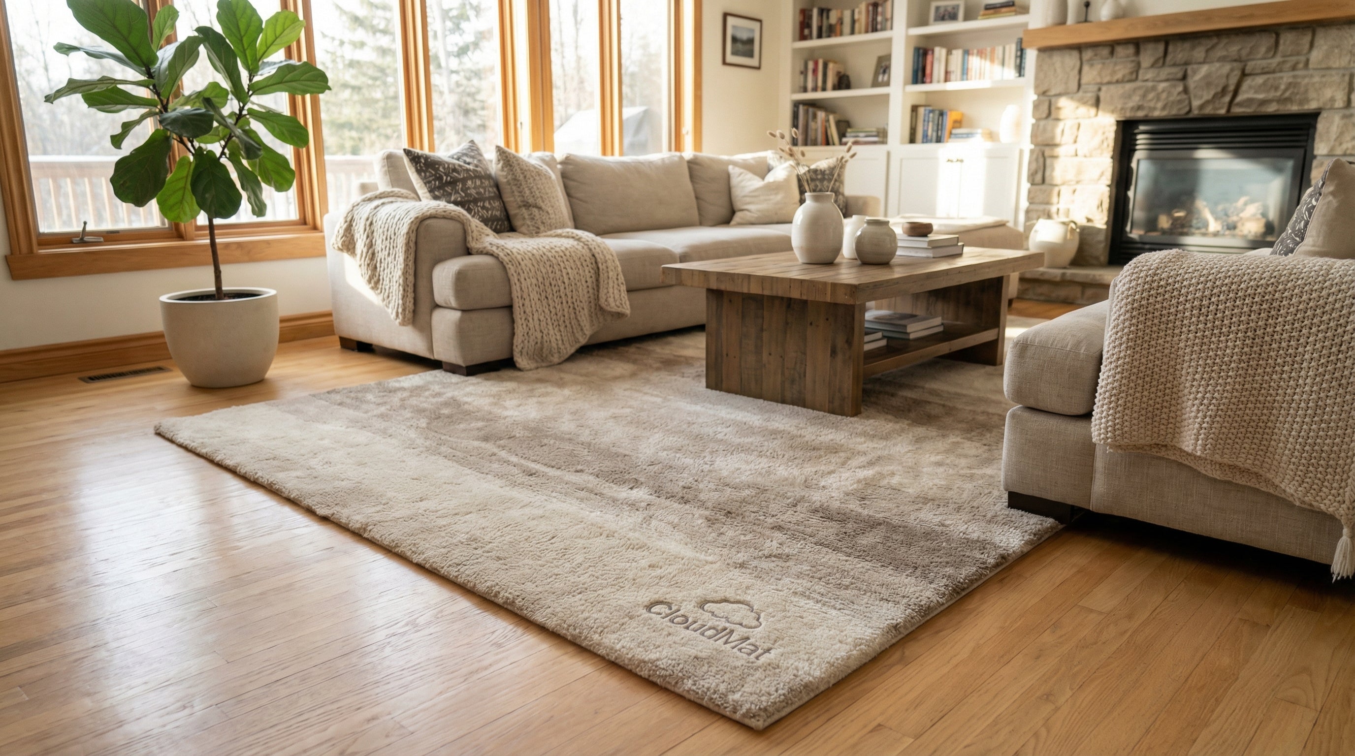 5x7 CloudMat rug perfectly sized in modern Canadian condo living room