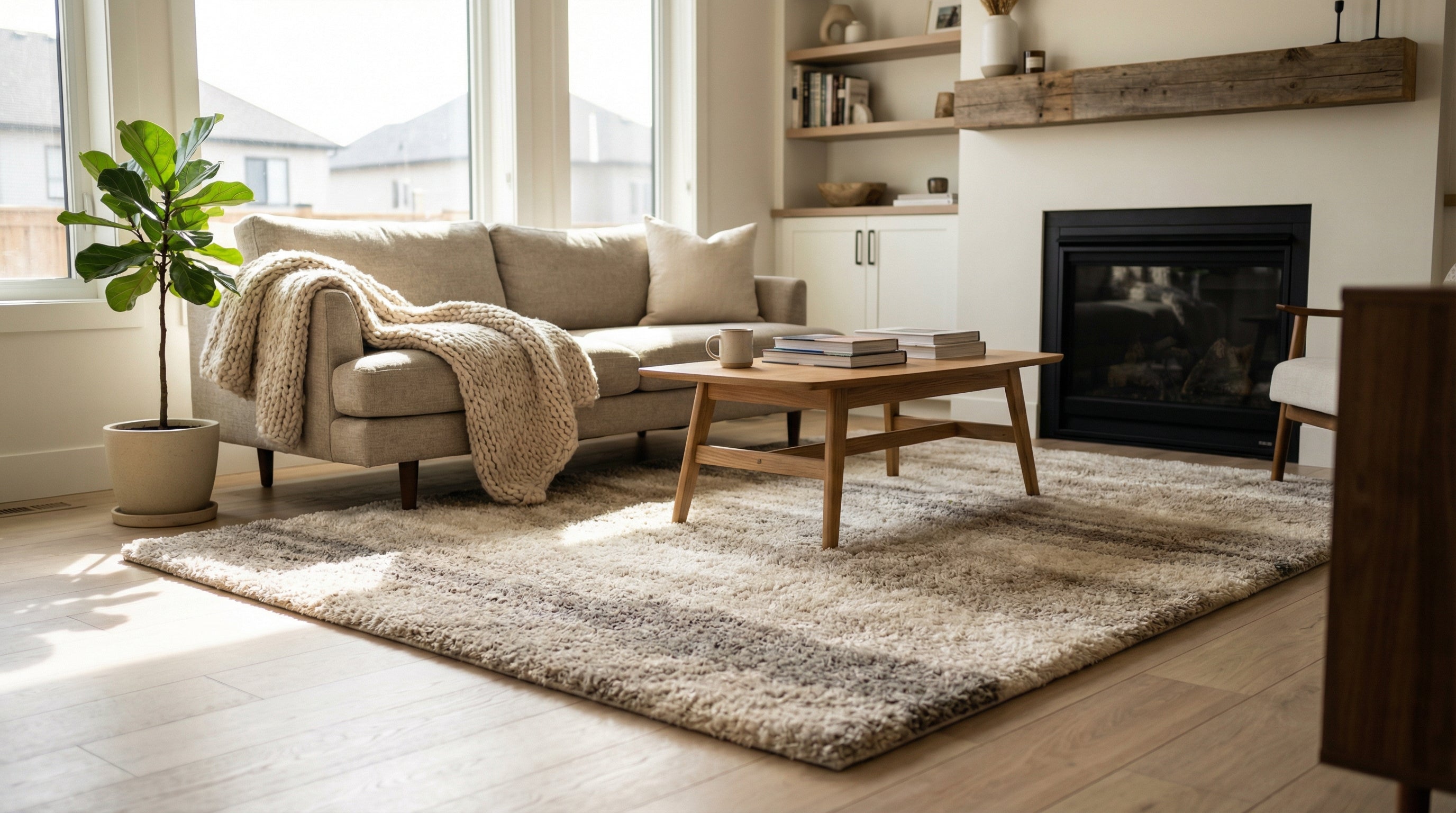 6x9 CloudMat rug anchoring furniture in Canadian living room
