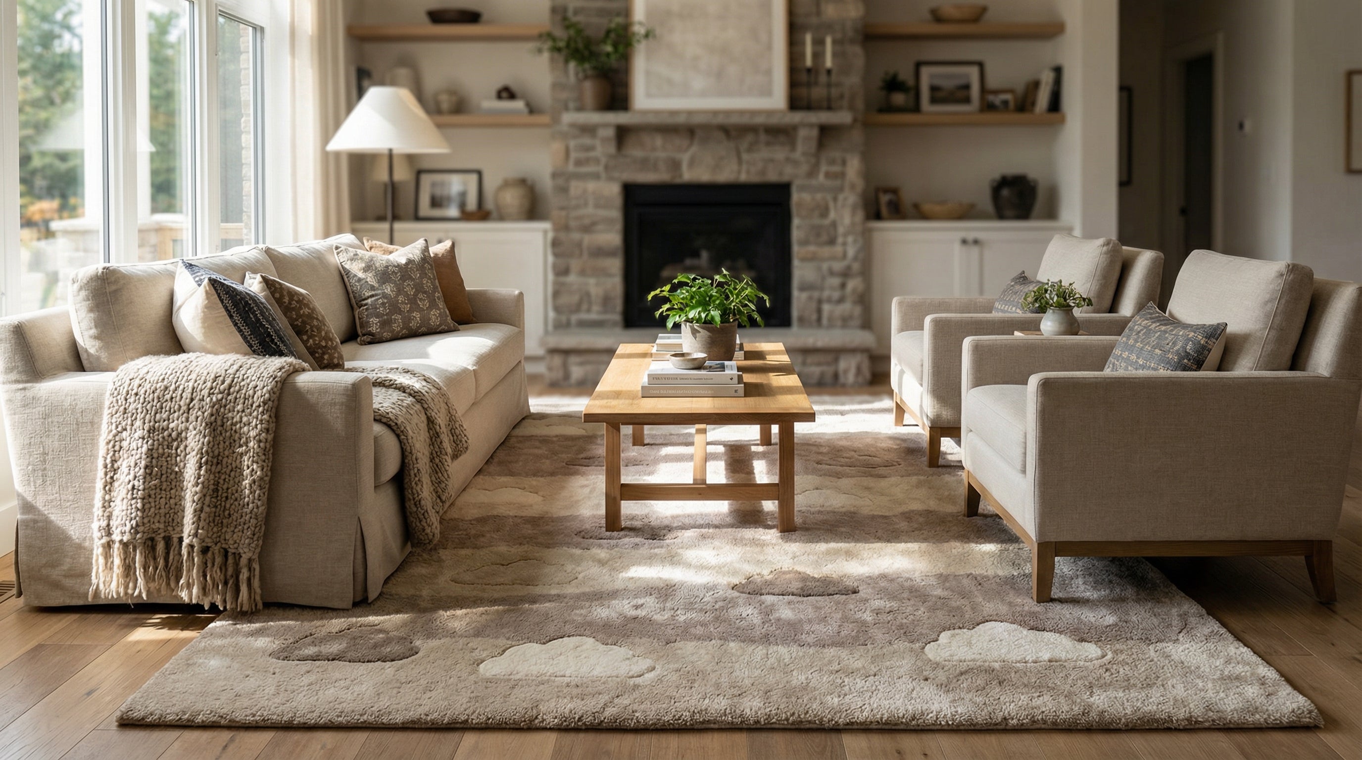 Children playing safely on colourful CloudMat kids rug in bright playroom