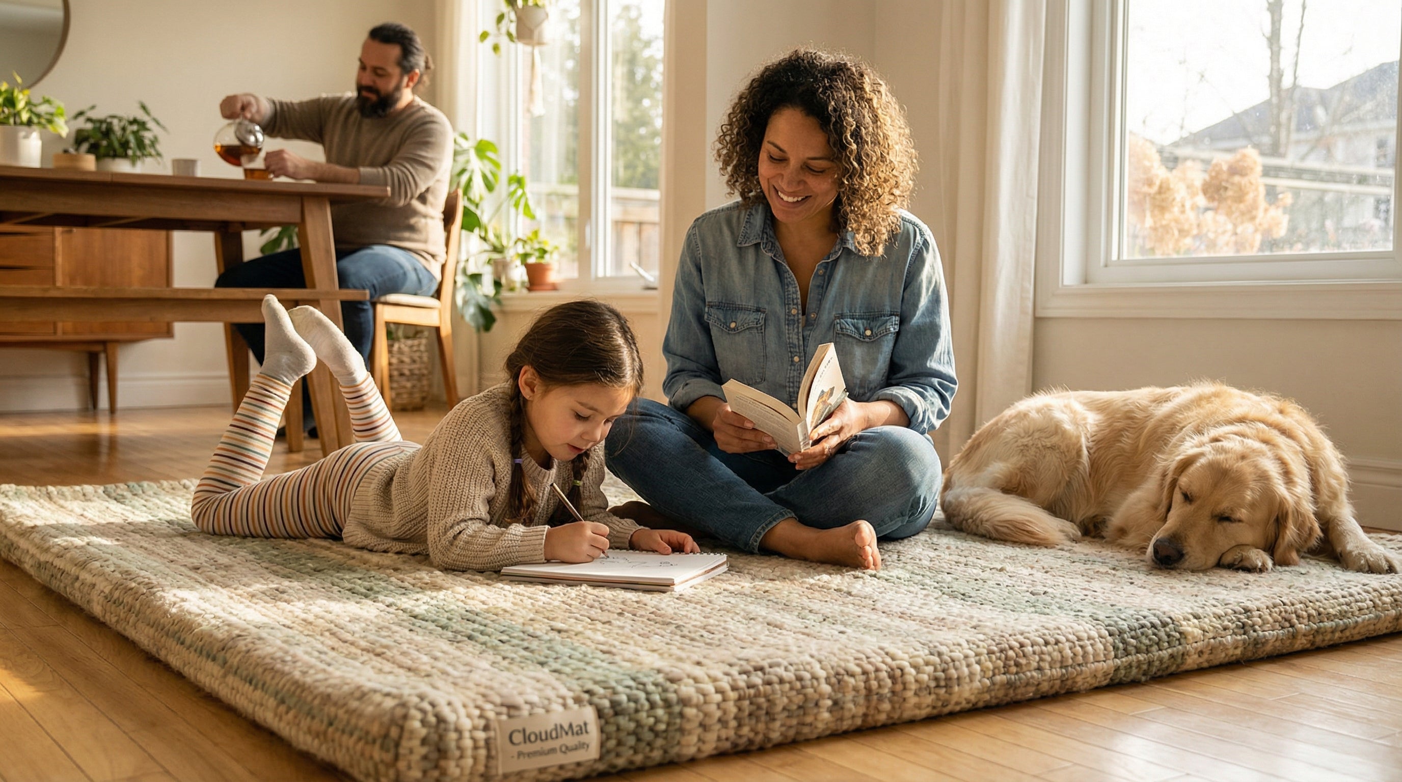 Toddler enjoying floor play on cushioned kids rug