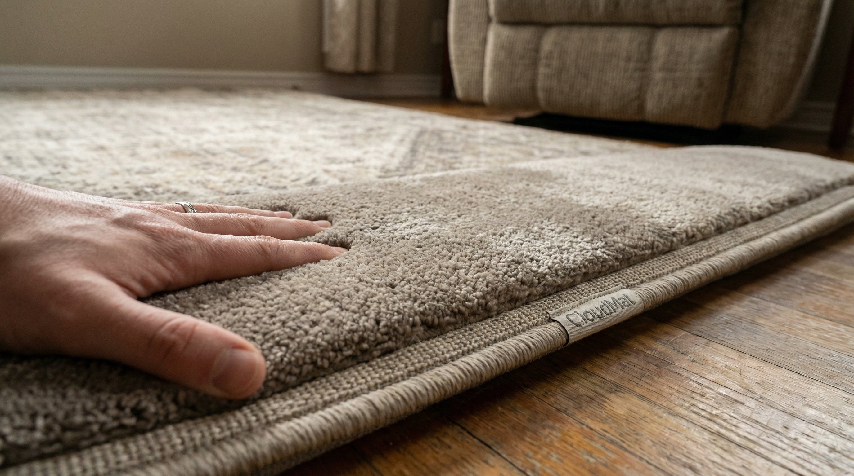Canadian family with children playing safely on cushioned CloudMat living room rug