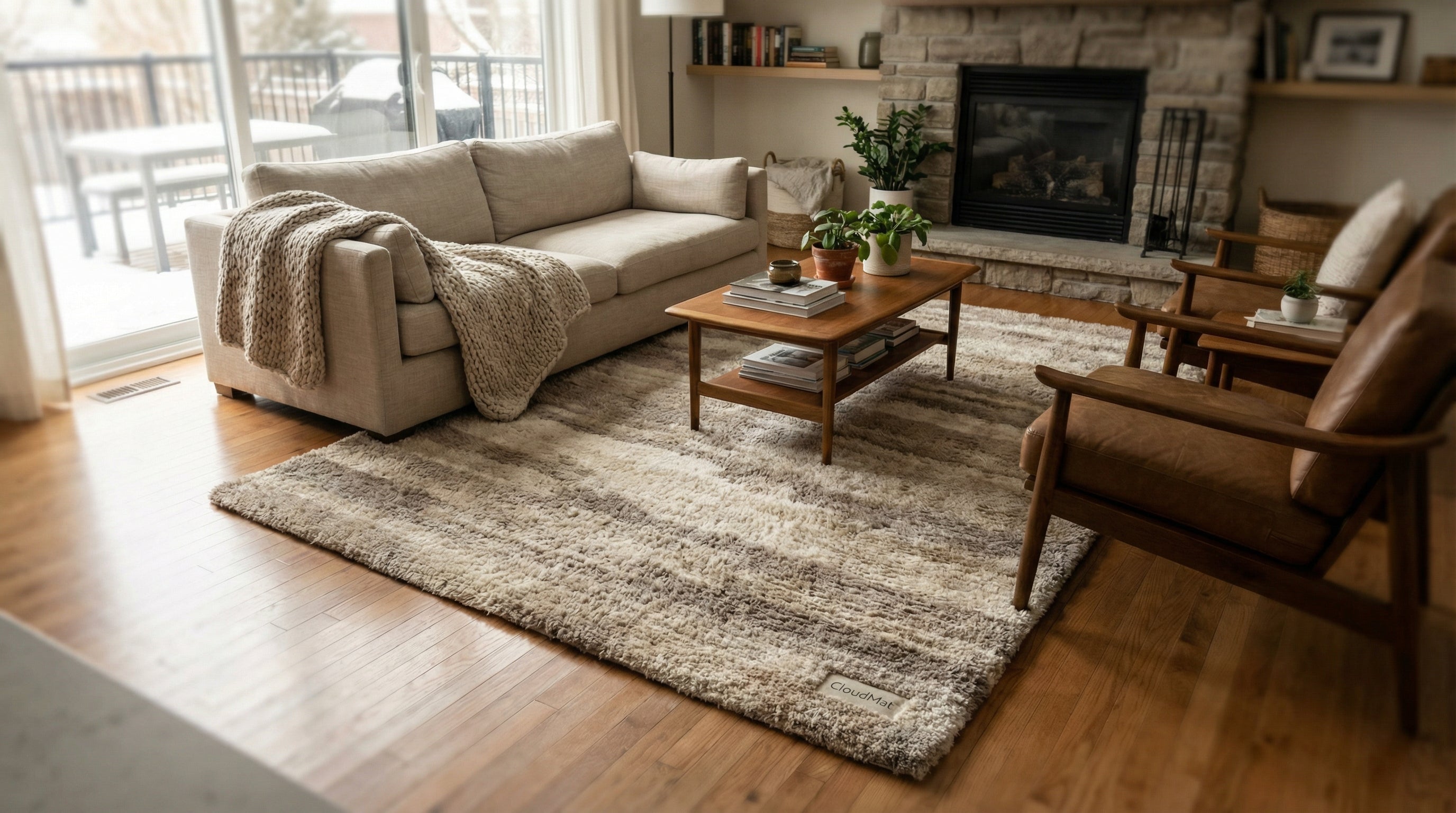 Beautiful living room featuring CloudMat washable area rug in a Canadian home setting