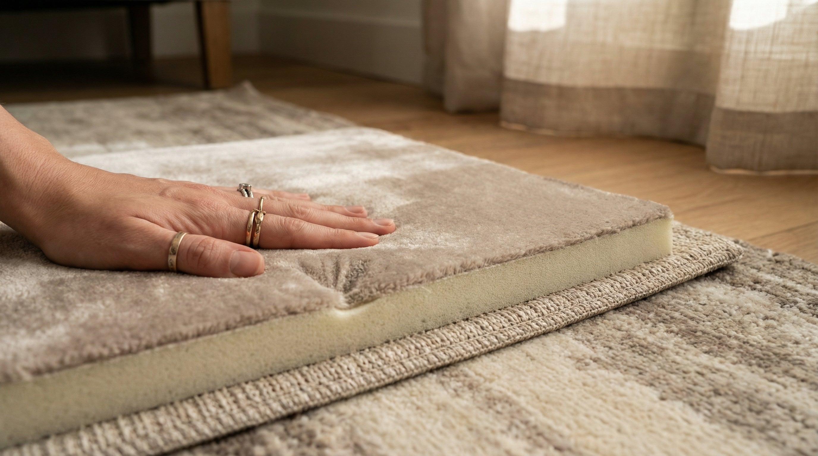 Various modern rug patterns showing geometric, abstract, and solid options