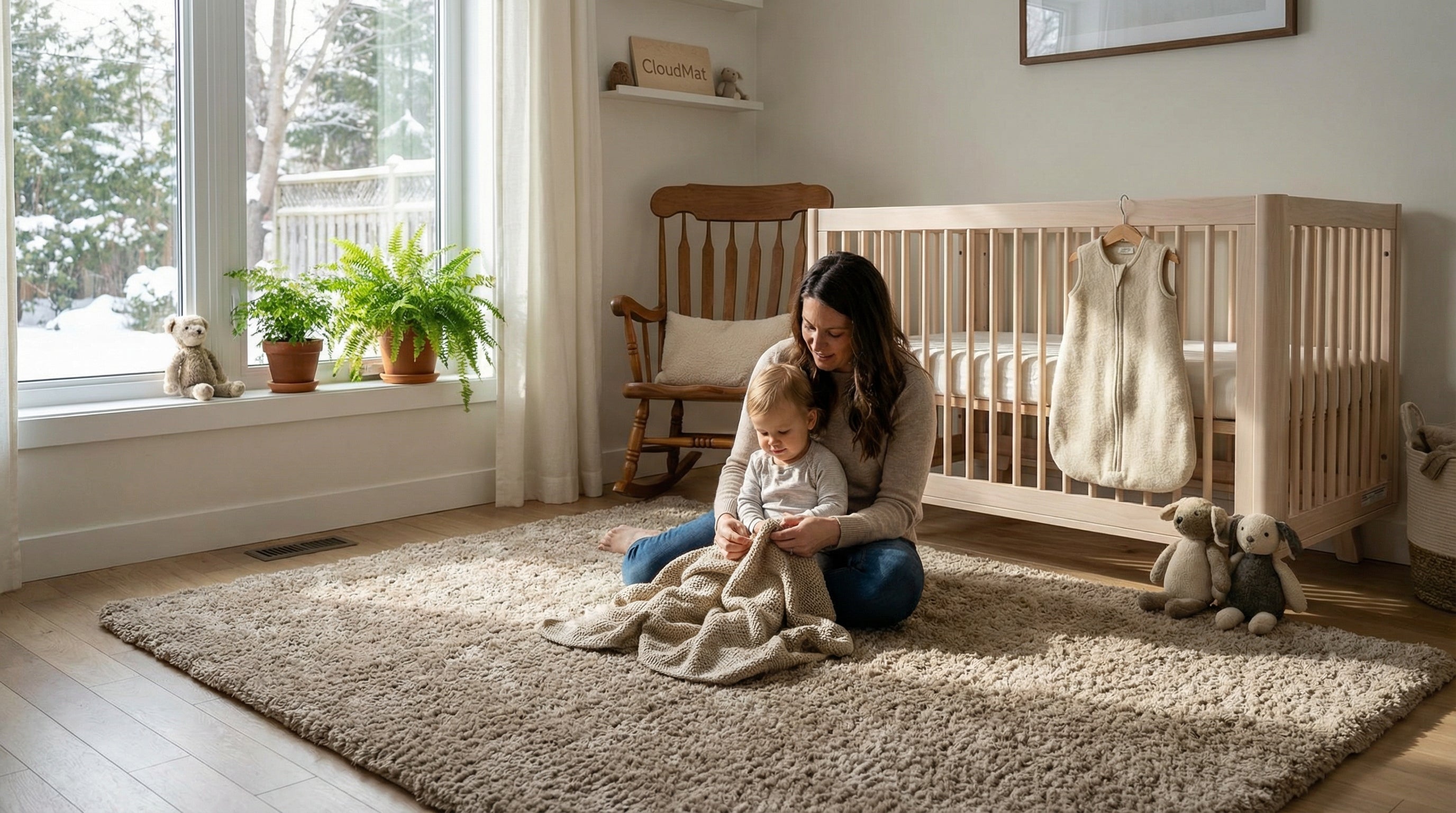 Modern CloudMat rug defining living area in open-concept Canadian home