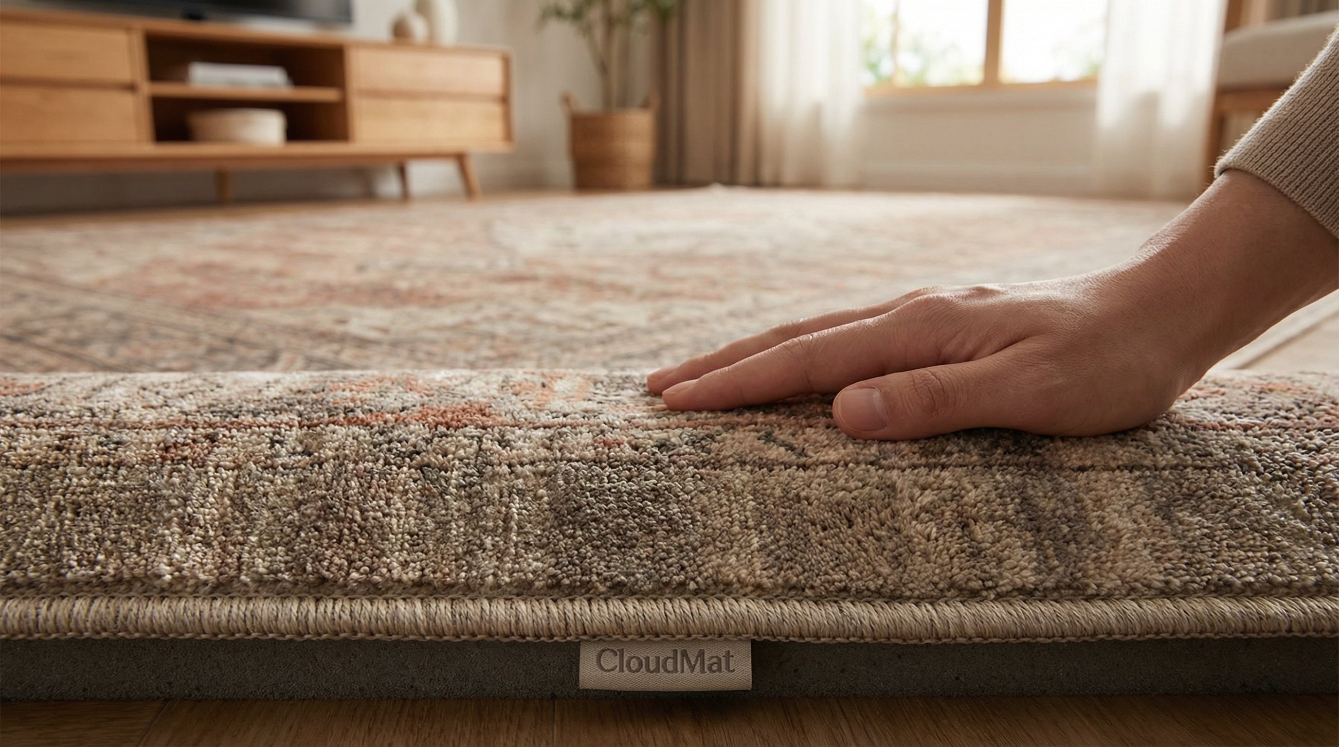 CloudMat Persian rug in Canadian entryway handling real-life traffic