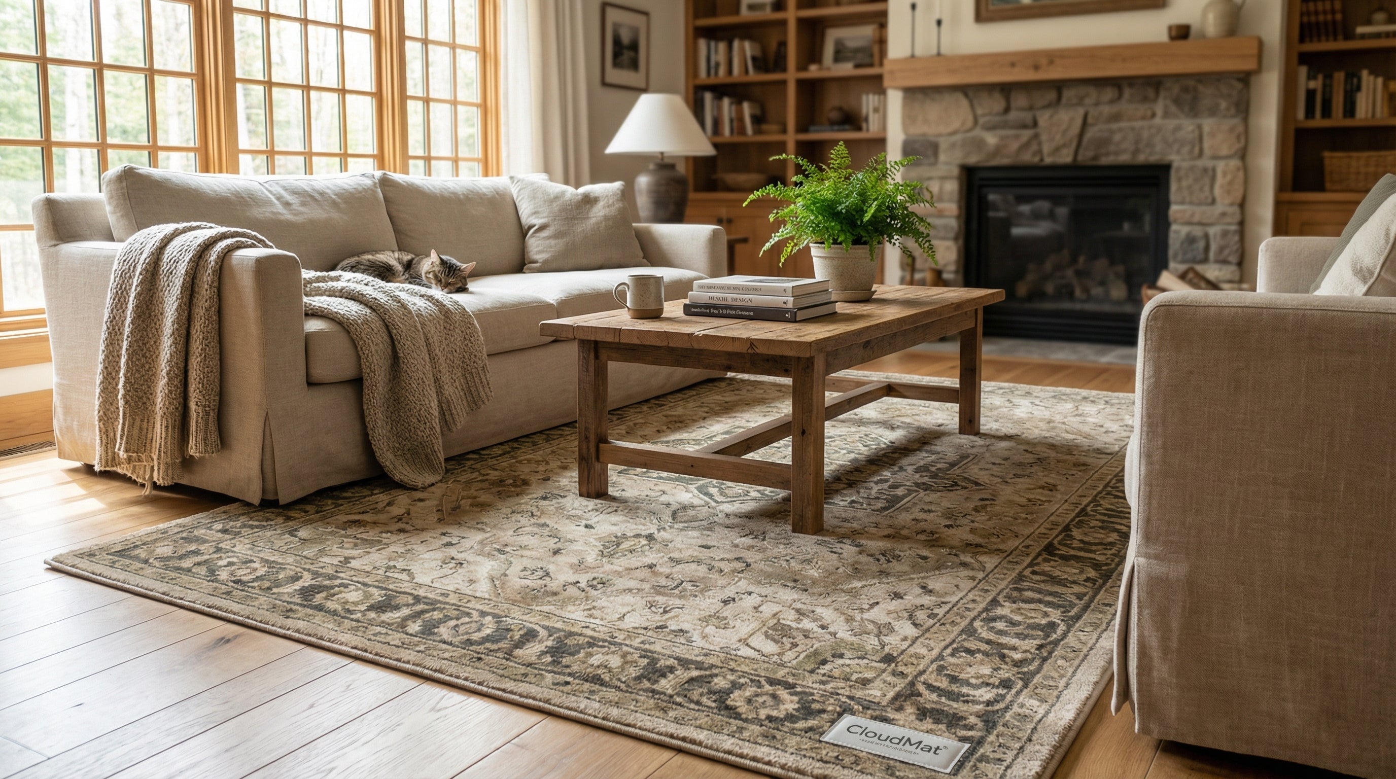 Persian style CloudMat rug with intricate medallion pattern in Canadian living room