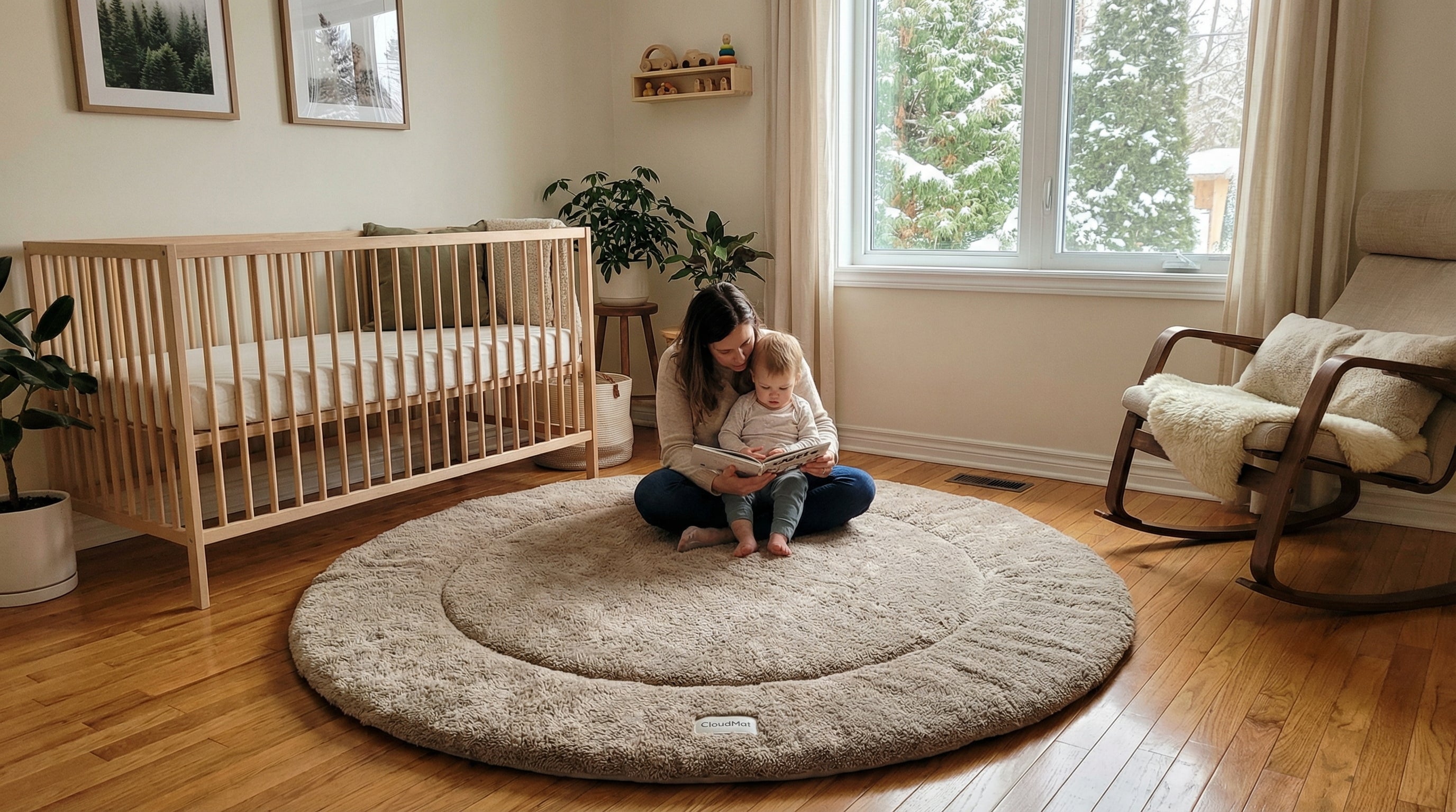 Round rug beneath circular dining table showing perfect proportion harmony