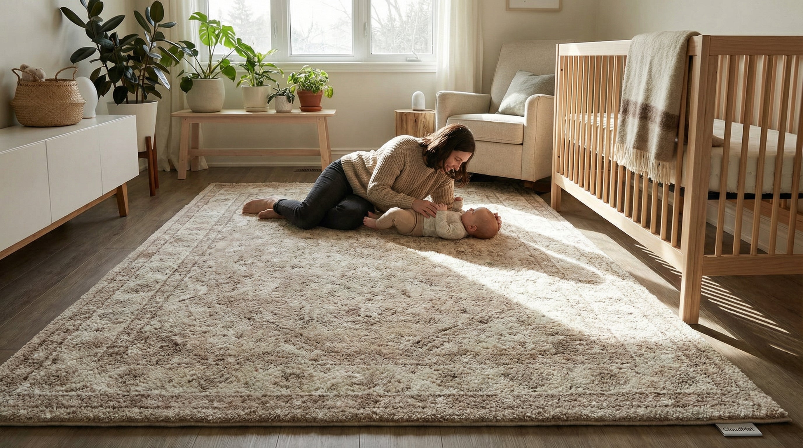 Traditional area rug in Canadian heritage home with hardwood floors and natural light