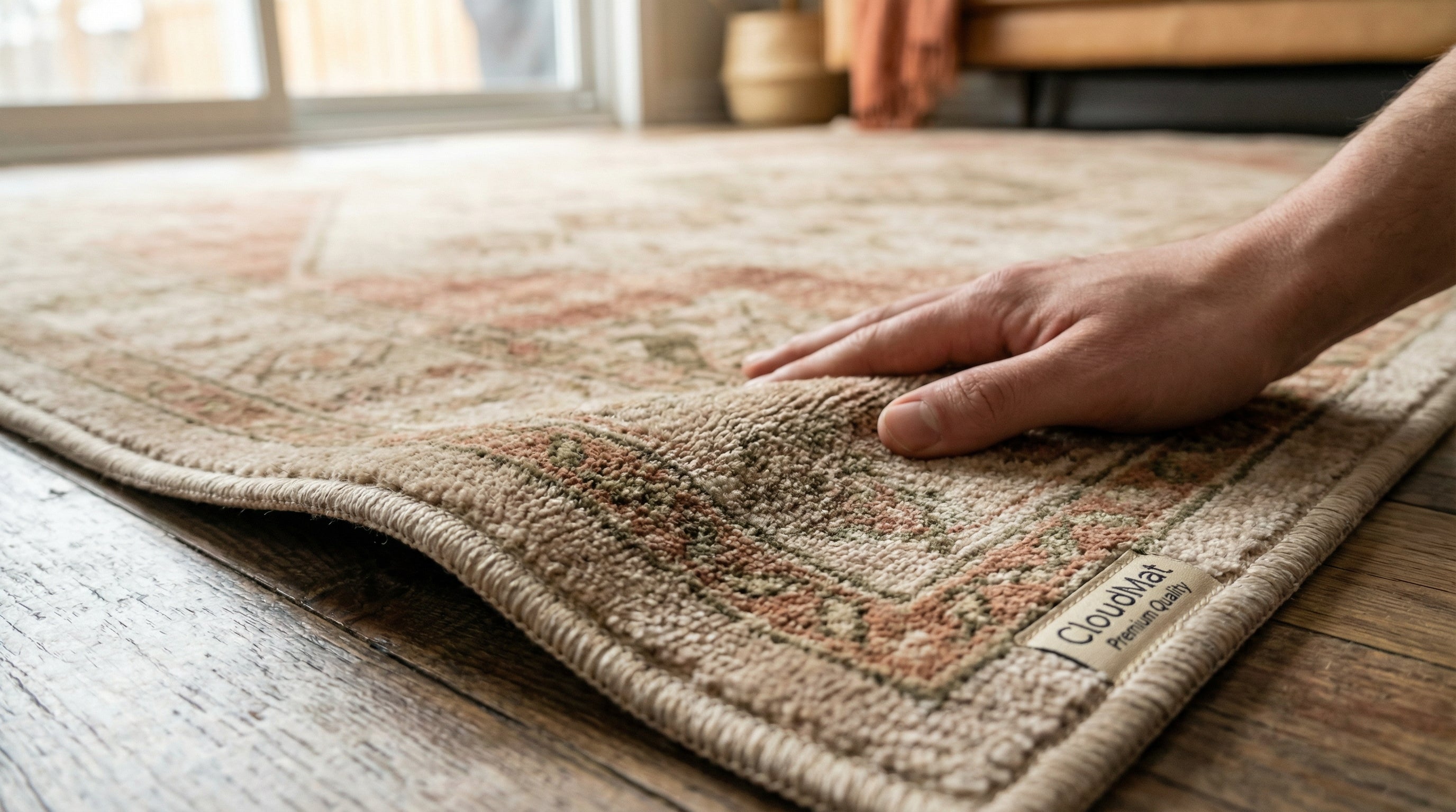 CloudMat vintage-style washable rug in Canadian family room with children playing